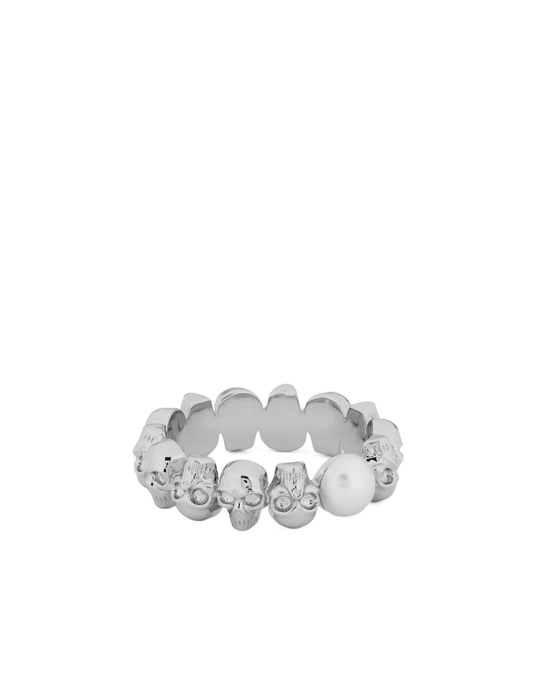 Alexander Mcqueen Palladium-plated Skull And Pearl Ring In Silver