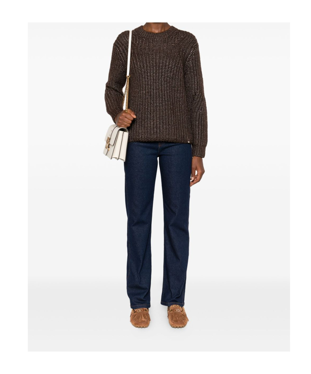 Herno Metallic Ribbed Knit Sweater In Brown