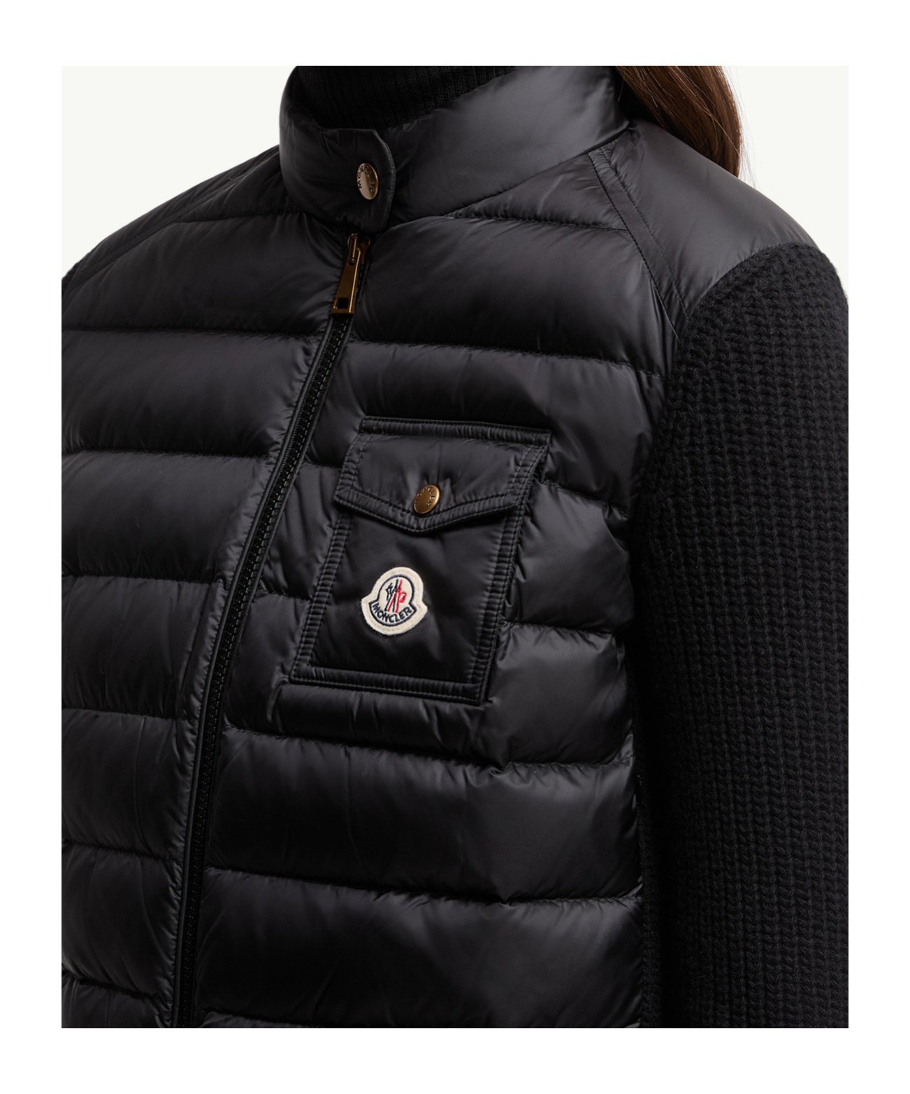 Moncler Padded Wool Cardigan With Zip In Black