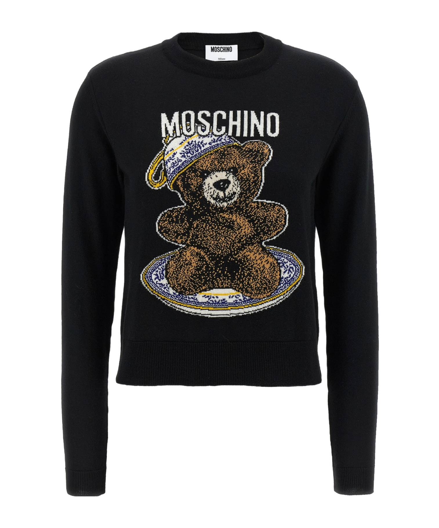 Moschino Teddy Bear-intarsia Crew-neck Sweater In Black