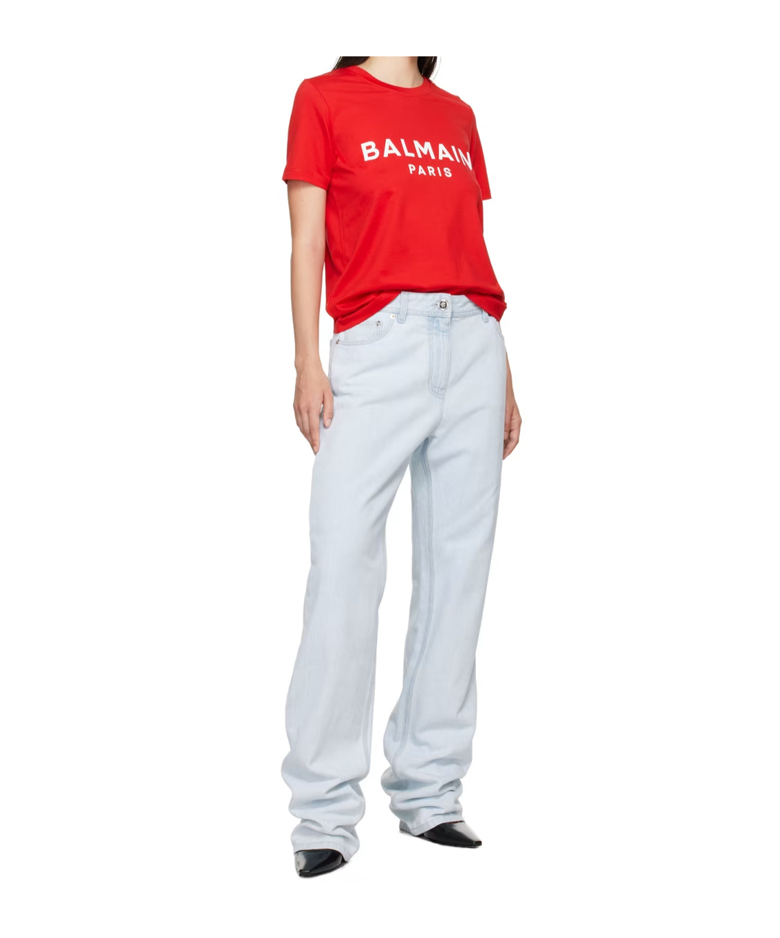 Balmain Logo Printed Buttoned Jersey T-shirt In Red