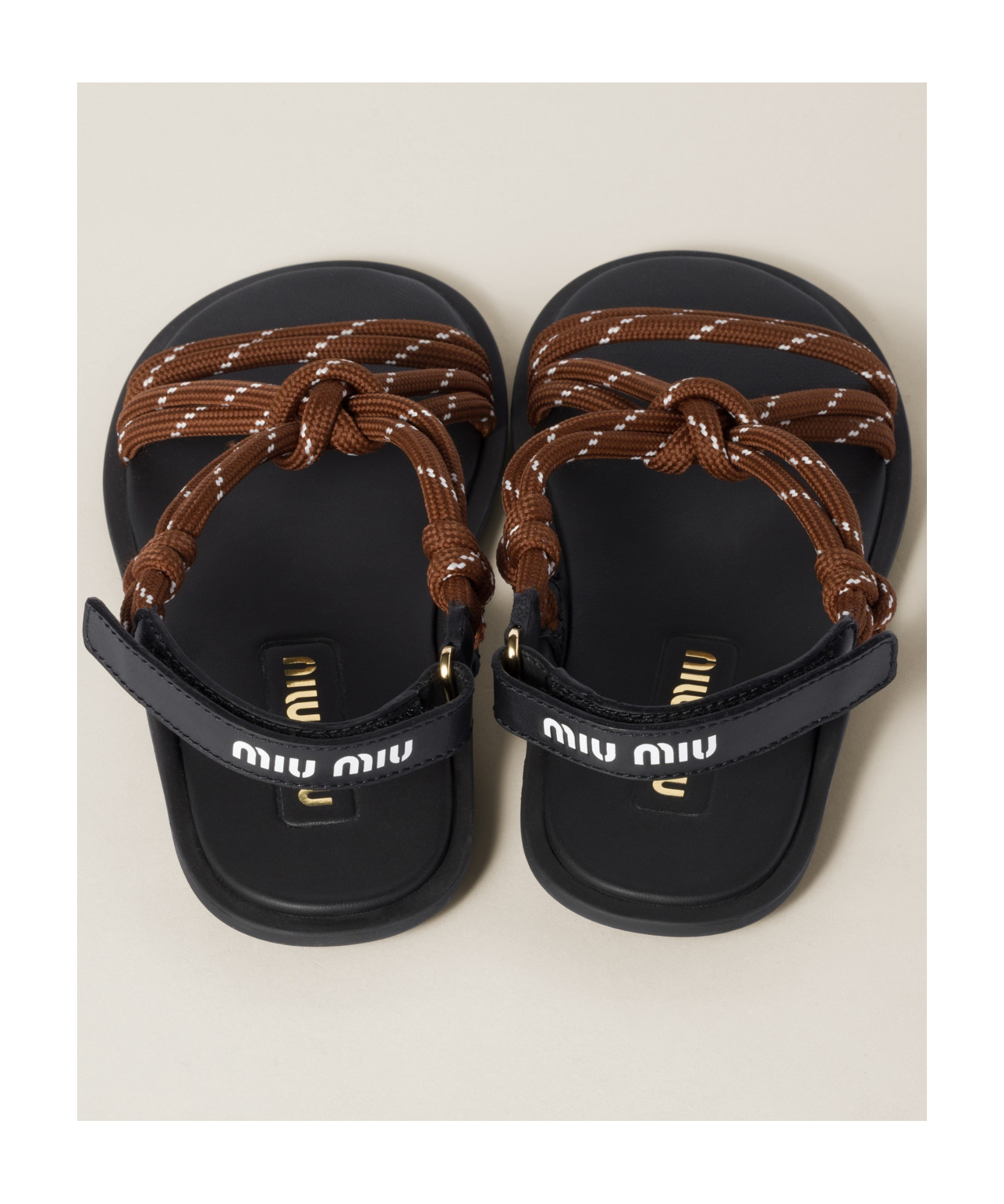 Shop Miu Miu Rivière Cord And Leather Sandals In Black