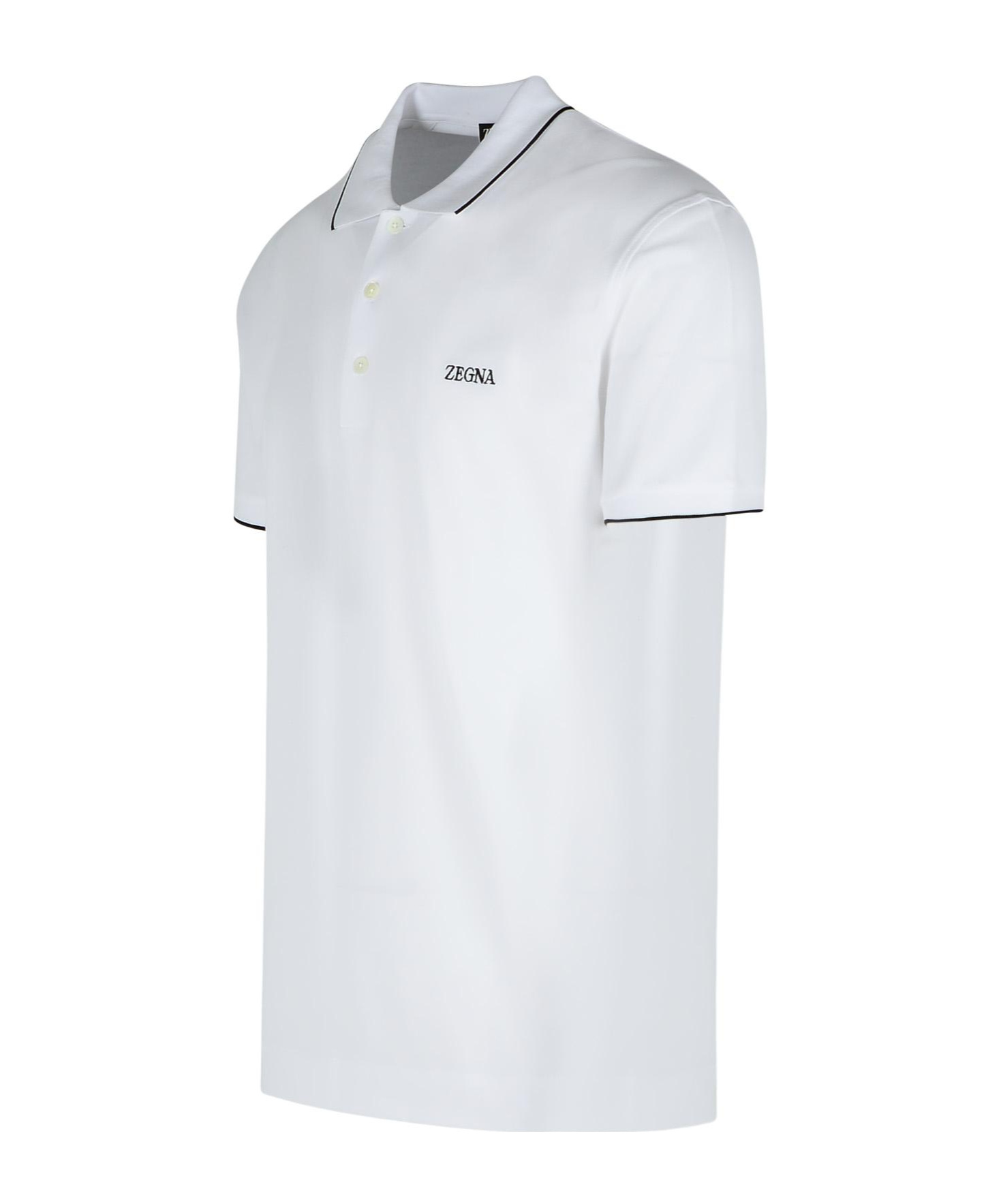 Shop Zegna Logo Embroidered Short-sleeved Polo Shirt In White