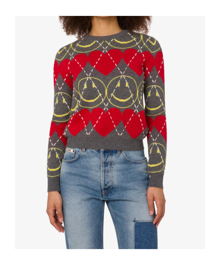 Moschino Wool Blend Pullover Smiley Grey In Gray