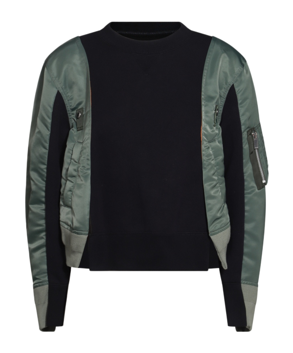 Sacai Navy And Green Cotton Sweatshirt In Black