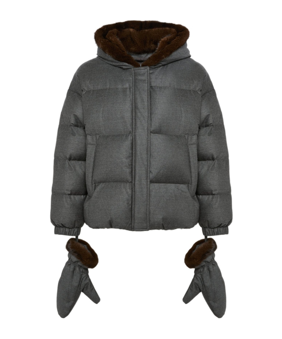 Yves Salomon Hooded Down Jacket In Gray