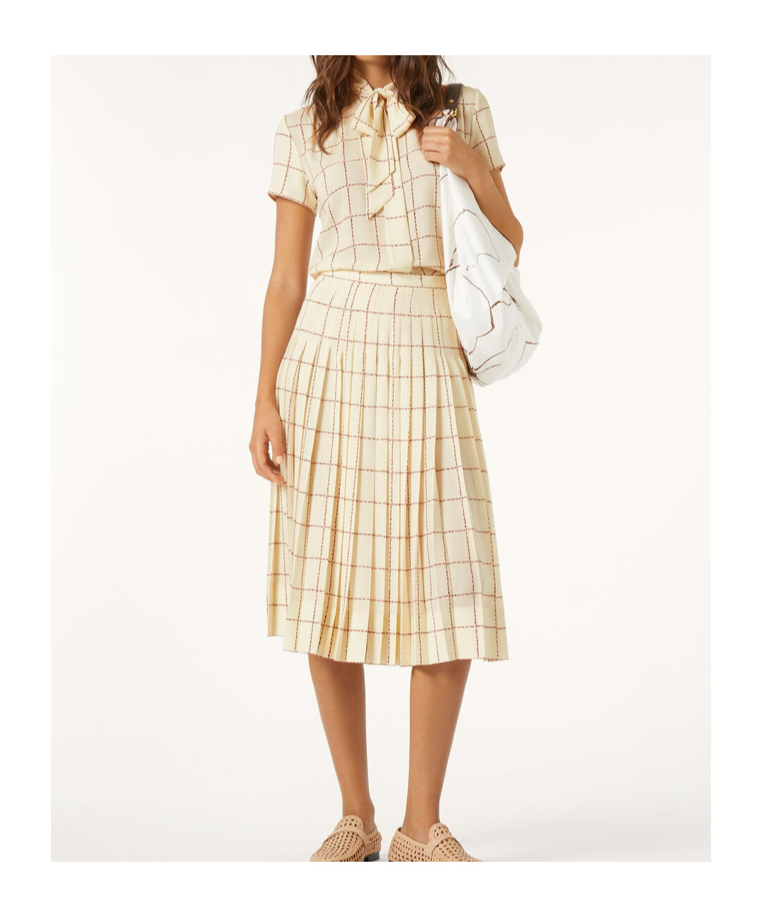 Loro Piana Clea Piot Check Silk Skirt In Chalk/pecan Syrup Color
