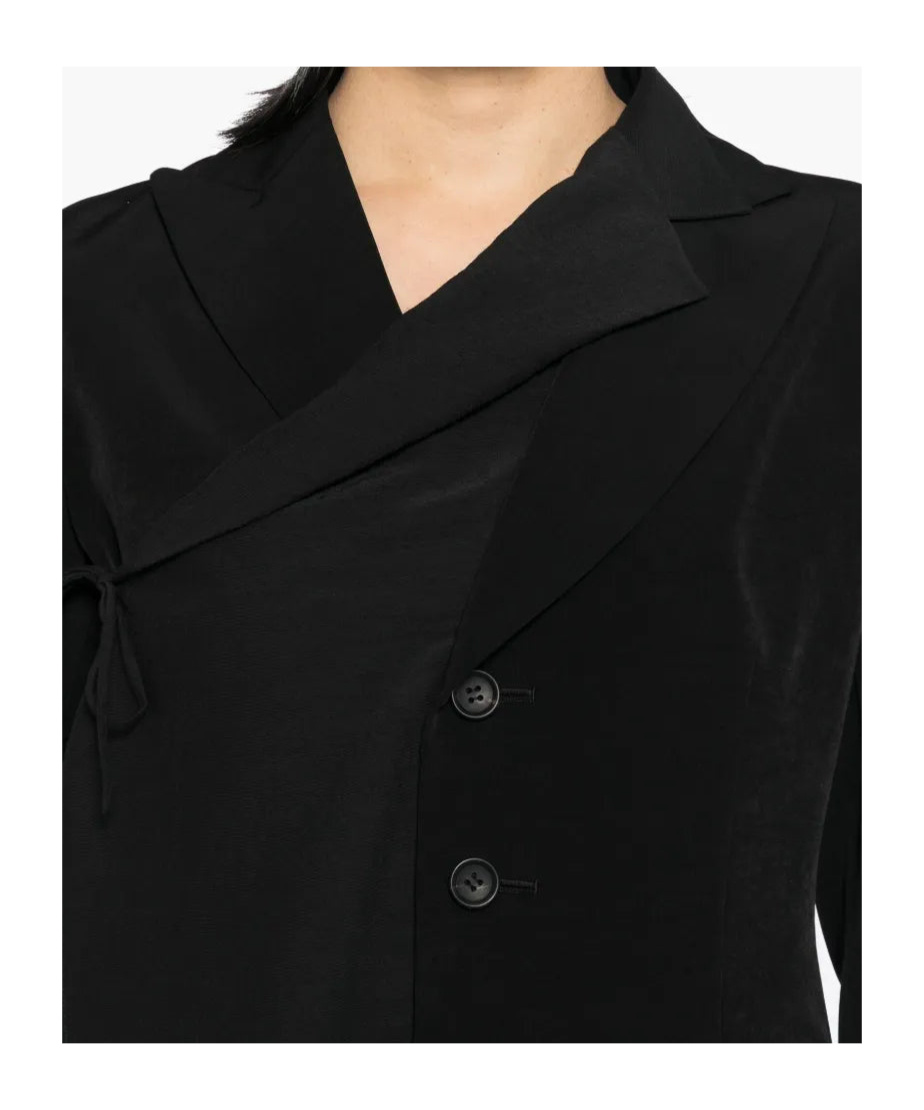 Yohji Yamamoto Black Crepe De Chine 2 Layered Wrap Blazer In Black