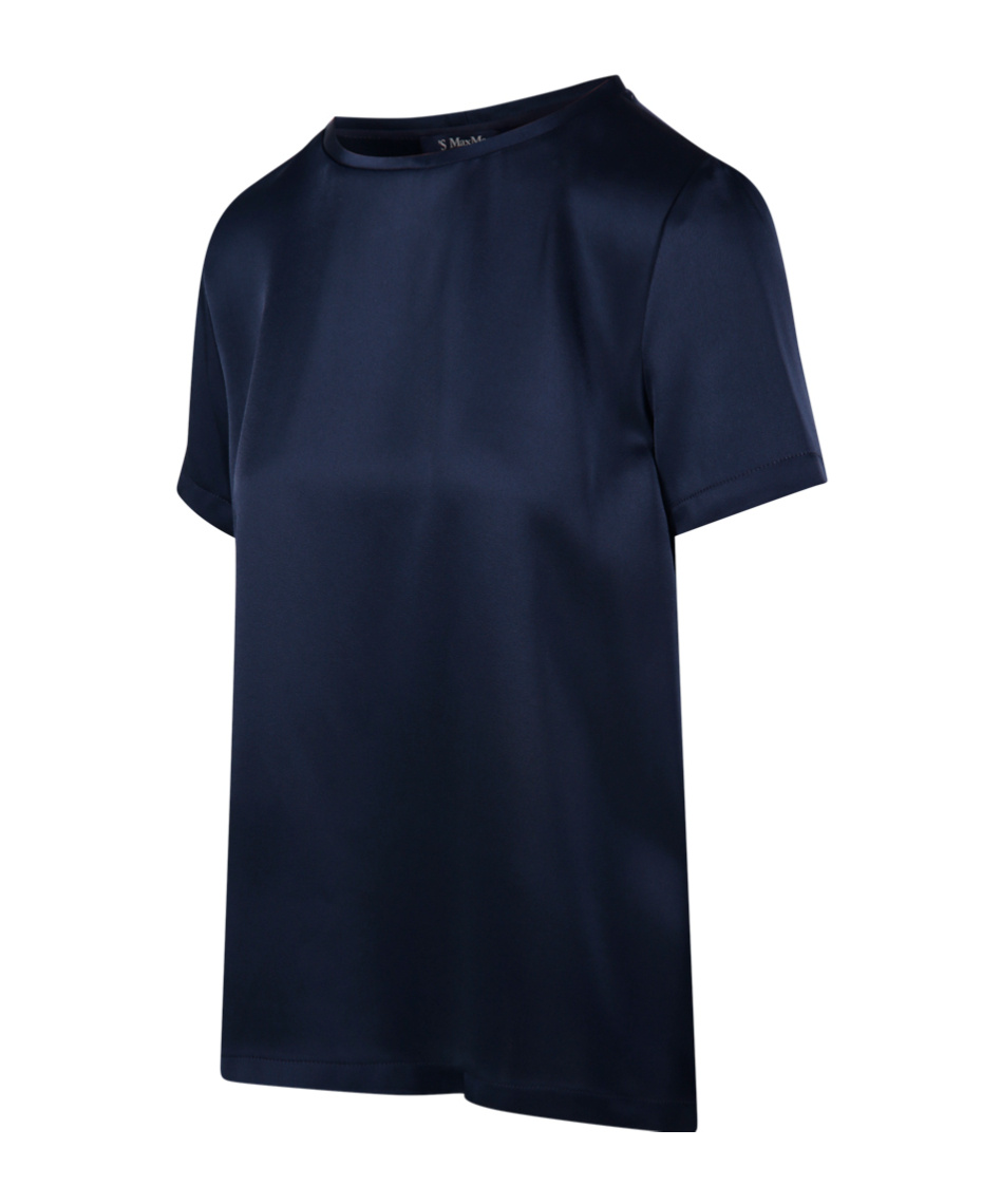 Max Mara Rebecca T-shirt In Blue Viscose Satin In Black