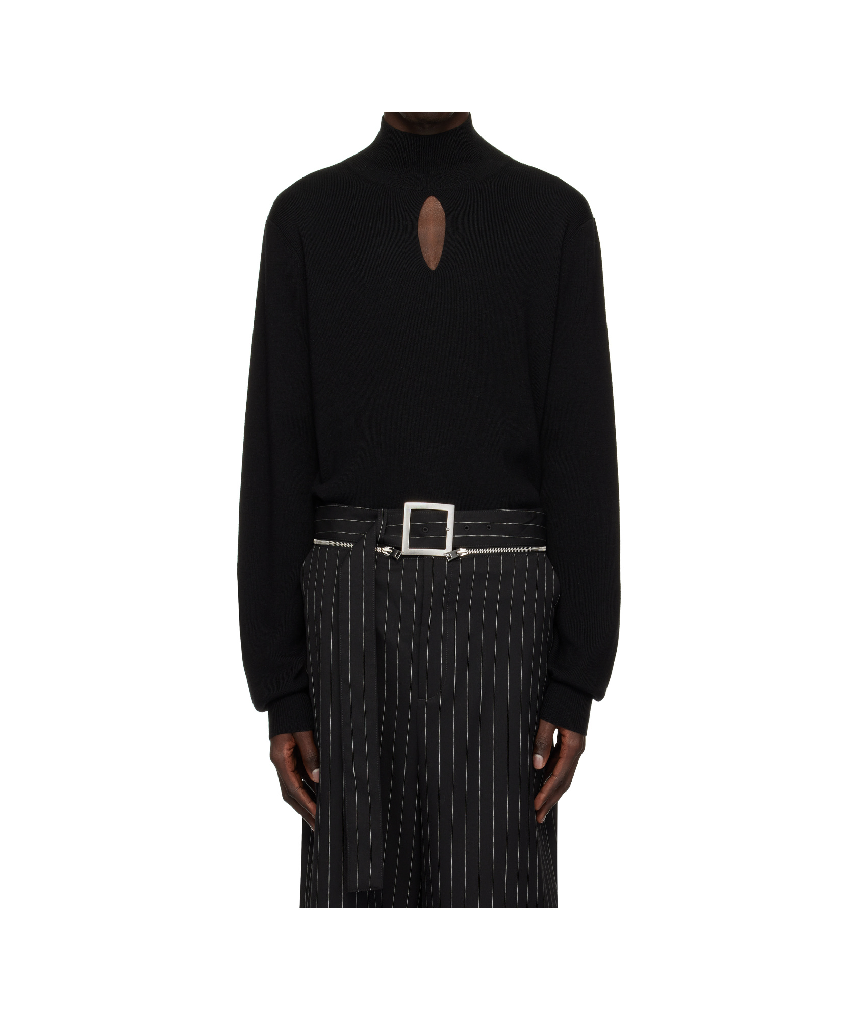 Mugler Black Cut-out Knit Turtleneck In Black