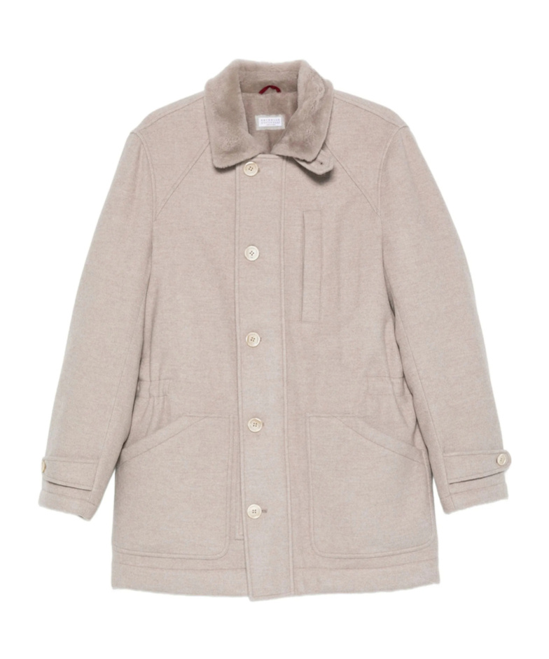 Brunello Cucinelli Trimmed-collar Single-breasted Coat In Neutral