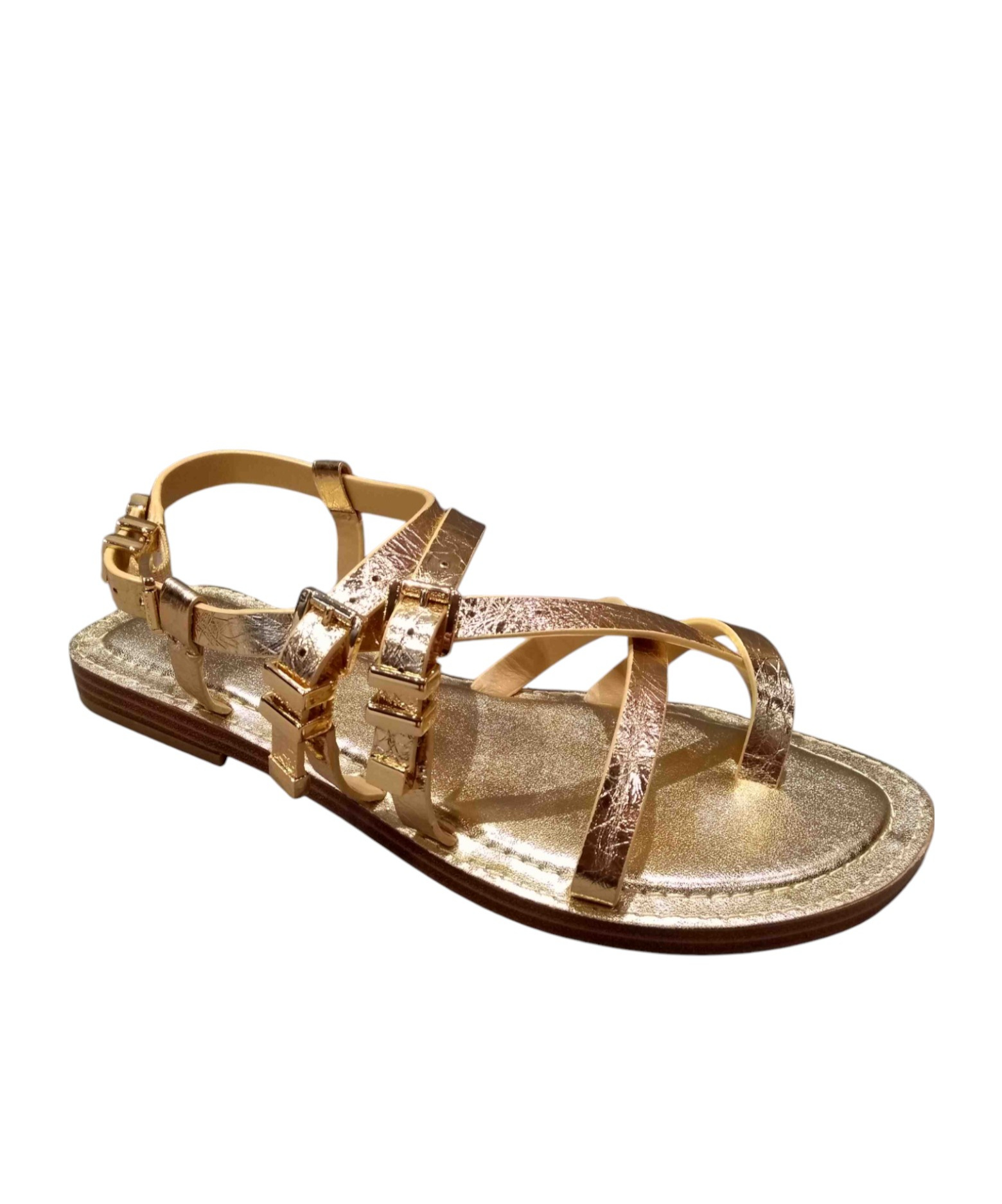 Michael Kors Darrington Crackled Metallic Leather Sandal In Brown