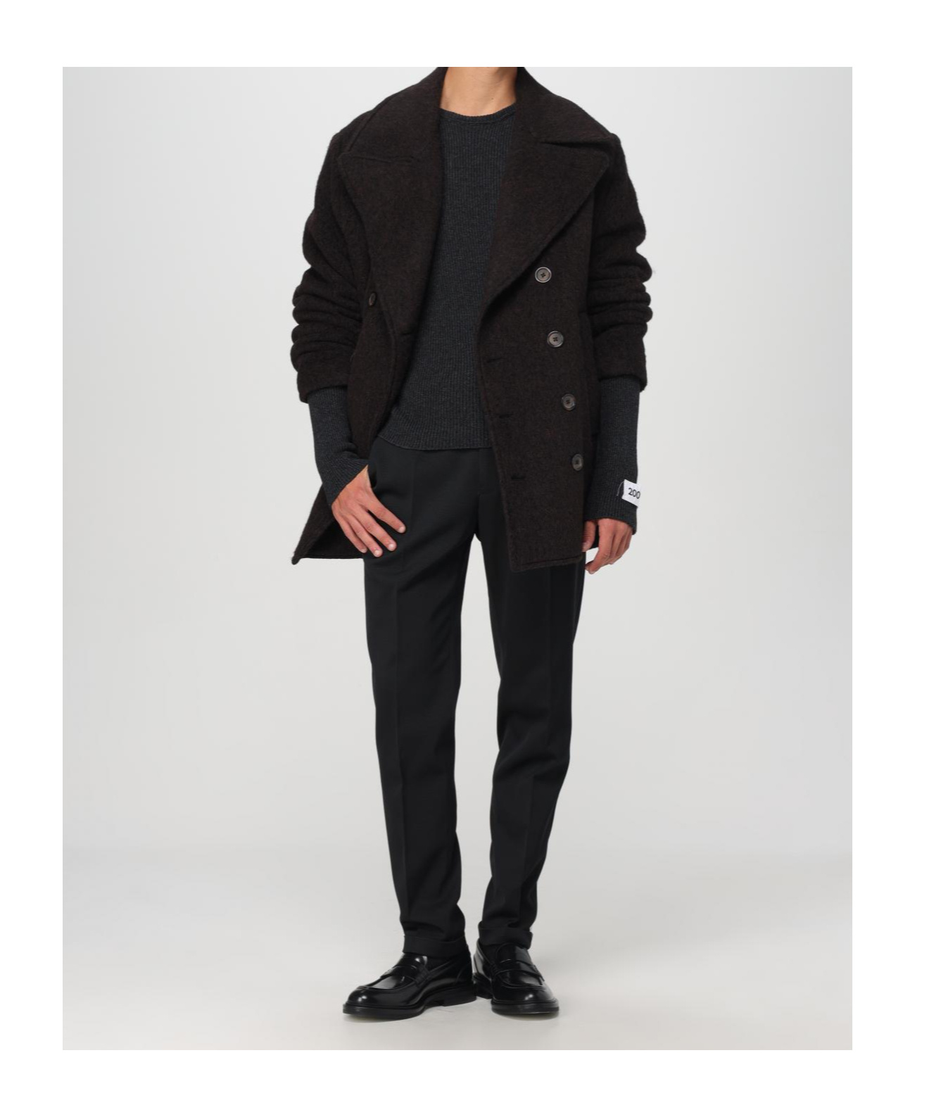 Dolce & Gabbana Double-breasted Melange Coat In Black