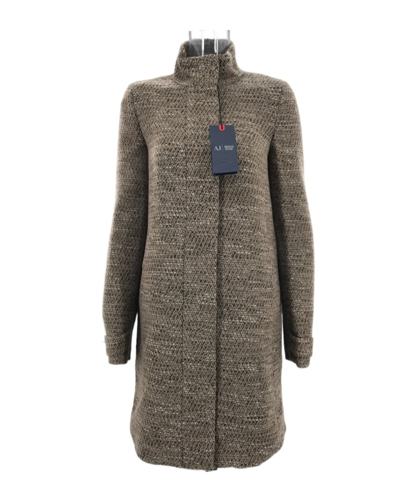 Armani Jeans Long-sleeved High-neck Coat In Green