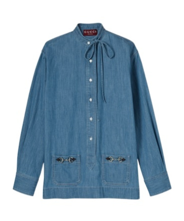 Gucci Denim Shirt With Horsebit In Blue