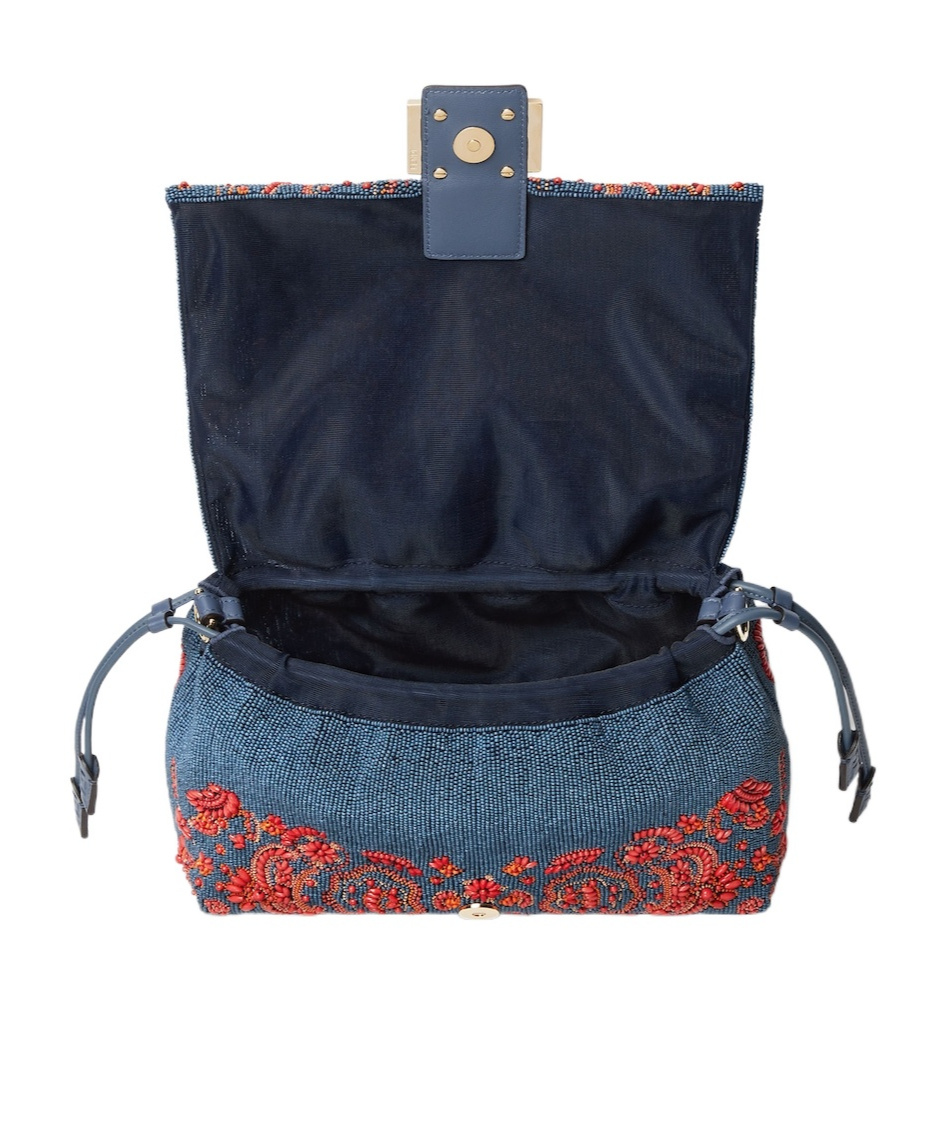 Fendi Blue And Red Coral Bandana Embroidered Bag
