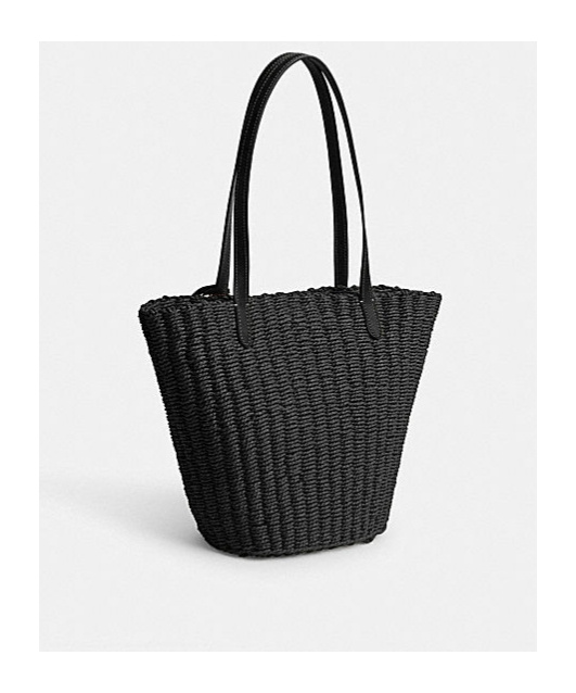 Shop Coach Small Straw Tote Bag In Black