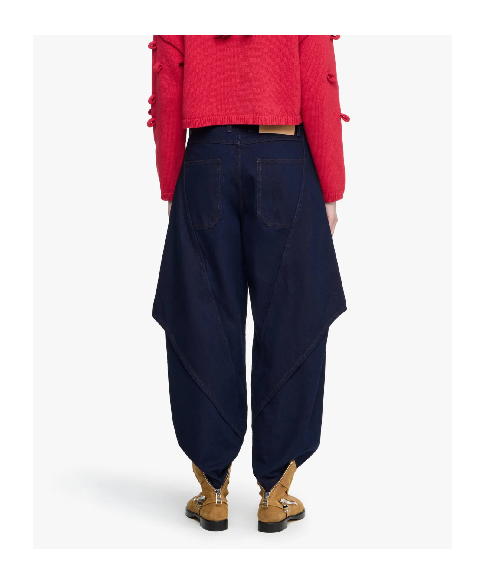 Jw Anderson Mens Blue Red Cropped Sculptural Denim Jeans In Blue
