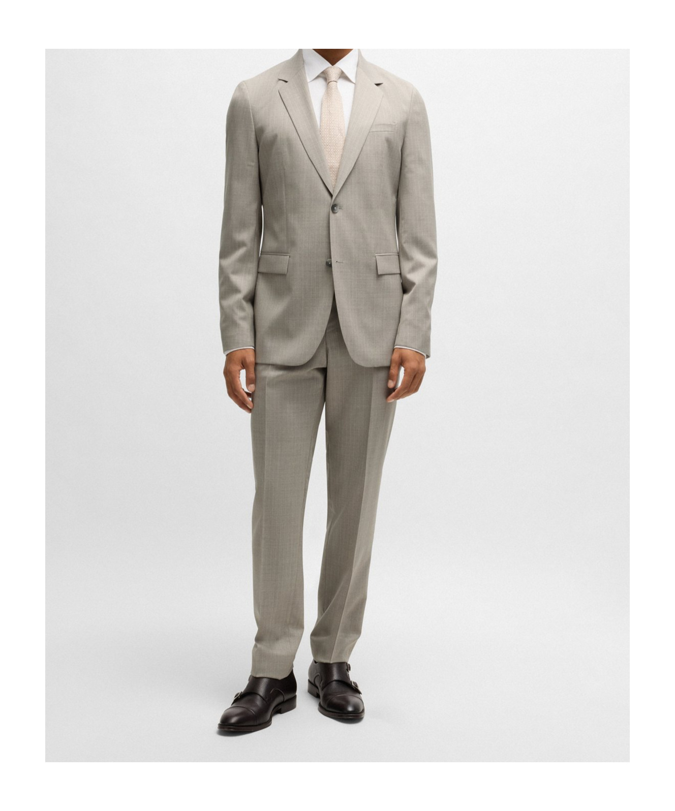 Hugo Boss Slim-fit Suit In Patterned Wool In Neutral