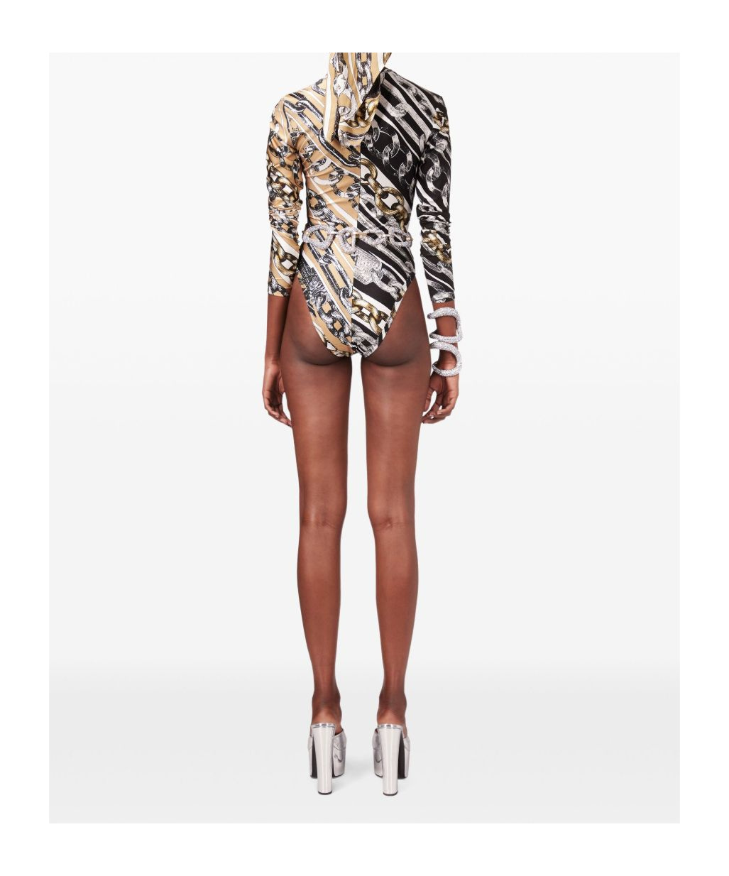 Area Chain Link-print Bodysuit In Black