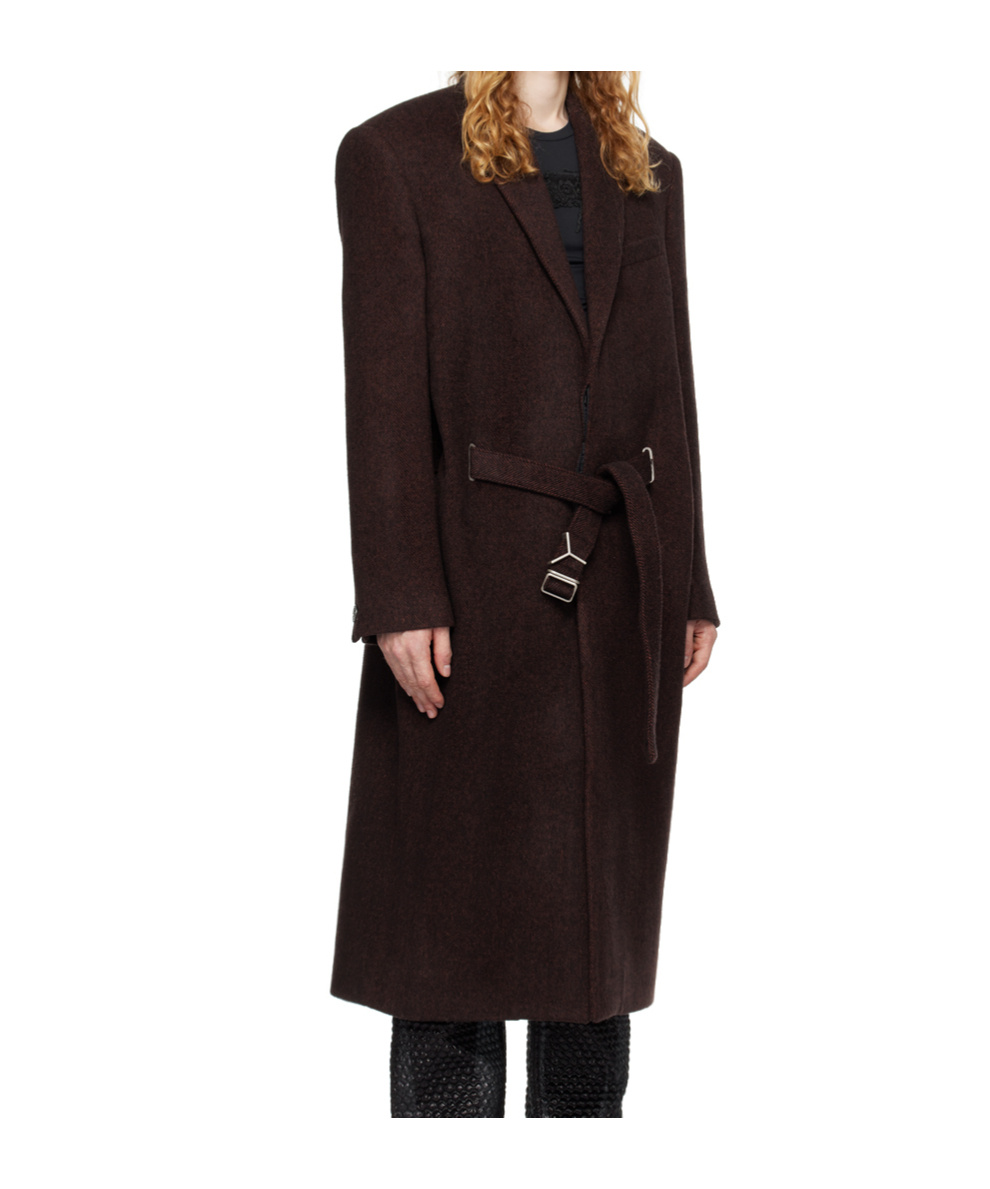 Y/project Wool-blend Y Belt Overcoat In Black