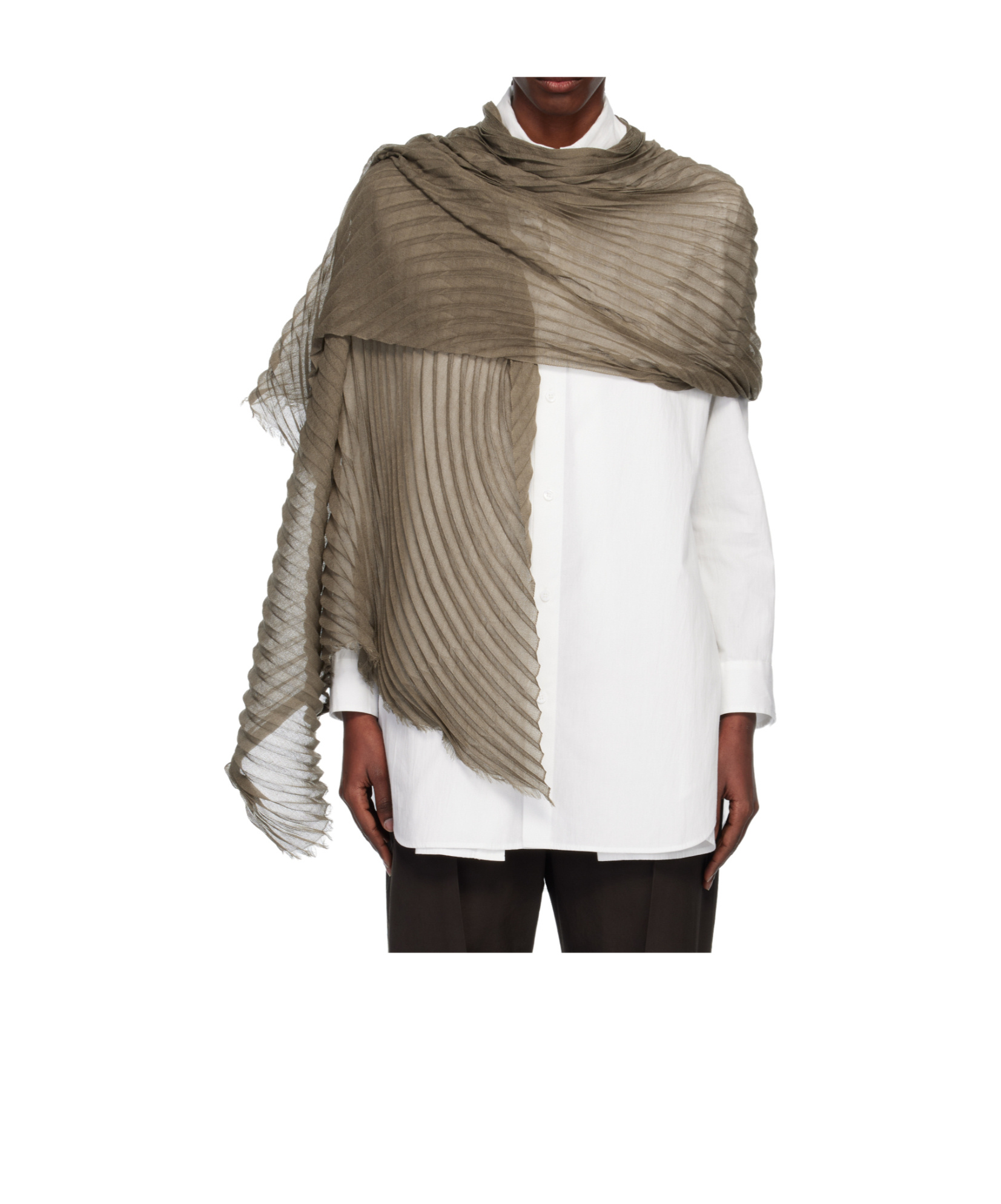 Issey Miyake Rectangular Silky Wool Stole Pleats In Brown