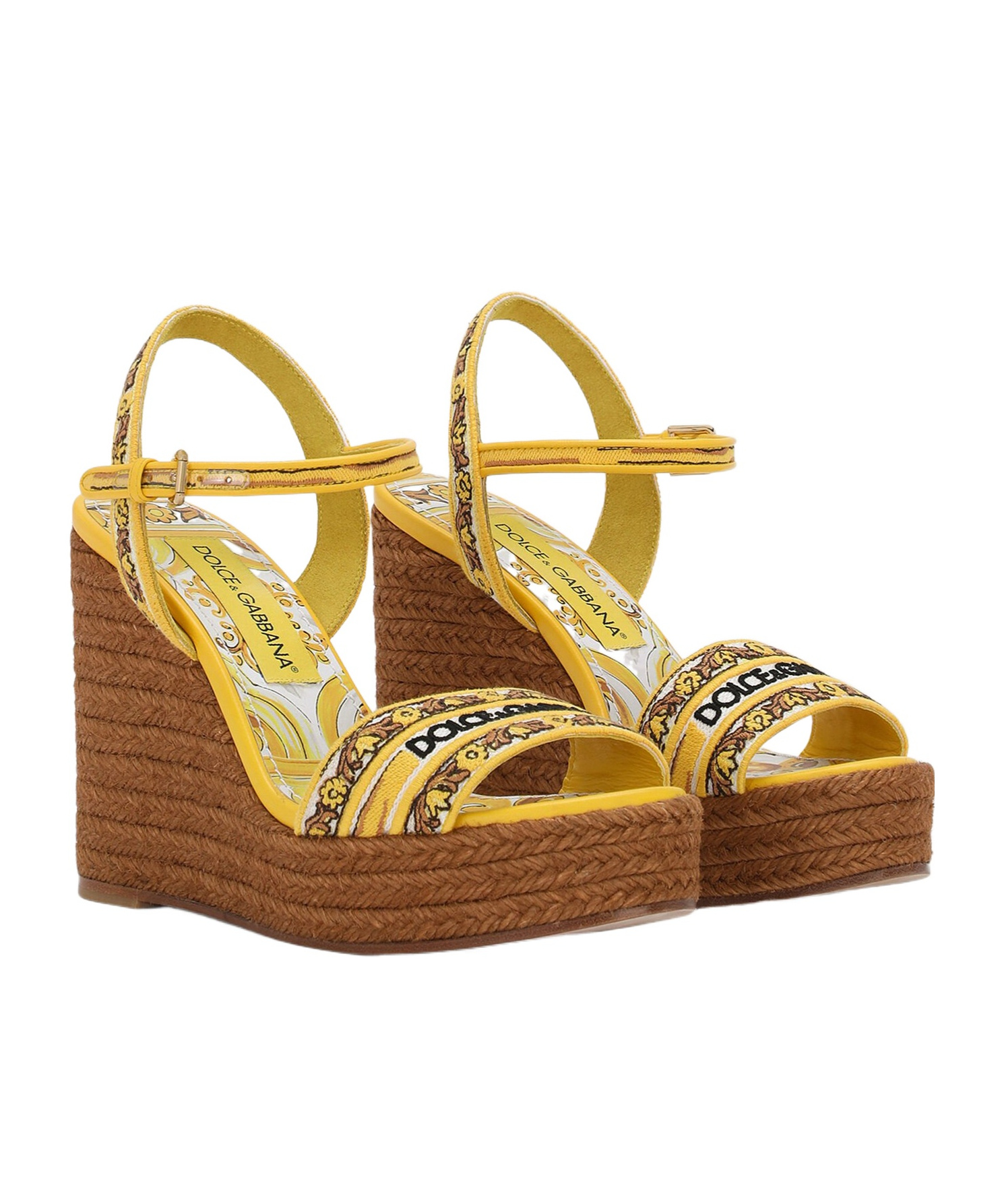 Dolce & Gabbana Maiolica Embroidered Wedge Sandals In Brown