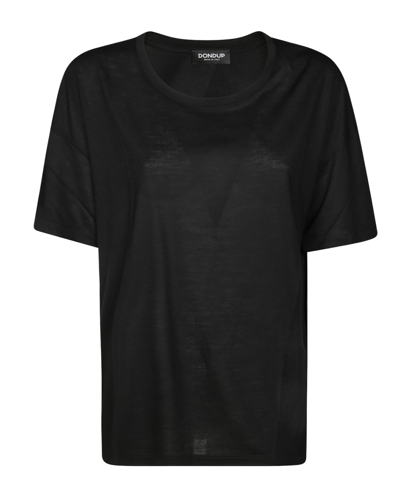 Dondup Lightweight Relaxed Fit Round Neck Sheer Fabric Short Sleeves In Black