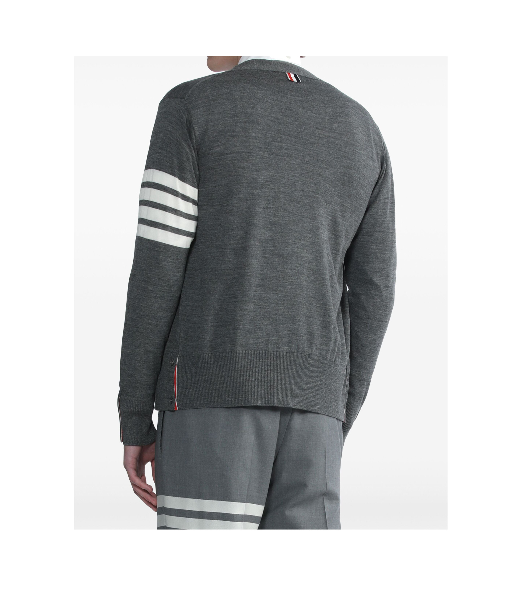 Shop Thom Browne V-neck Long-sleeved Cardigan In Gray