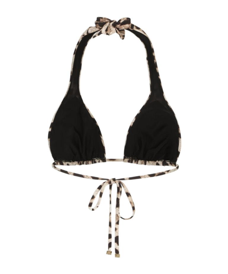 Dolce & Gabbana Animal Print Halter Bikini Top Bow Detail In Brown