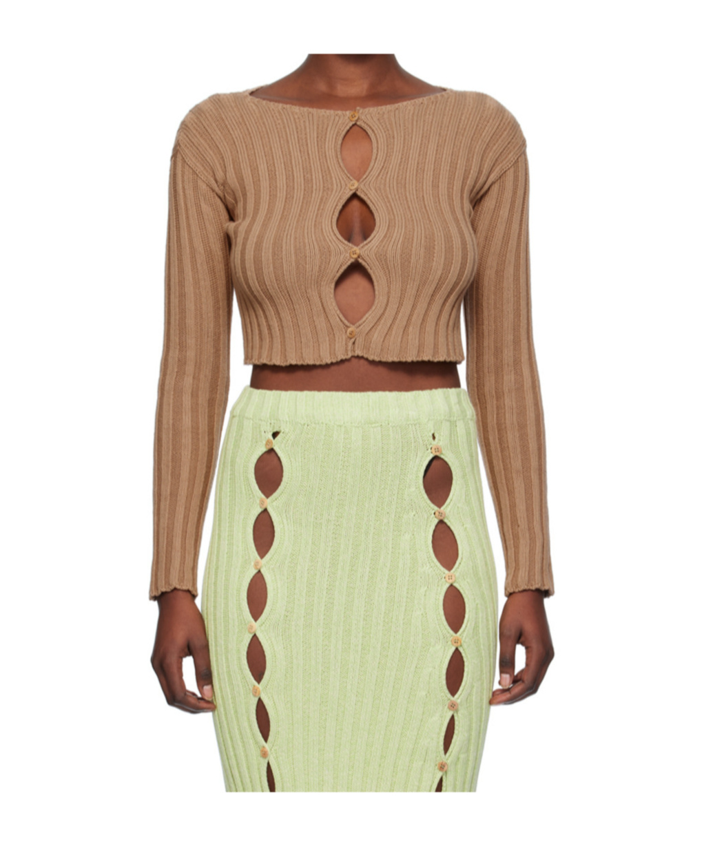 Baserange Macau Organic-cotton Cropped Cardigan In Brown