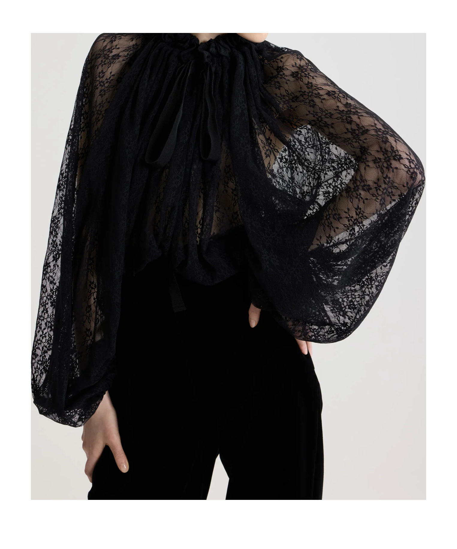 Patou Lace Drawstring Top In Black