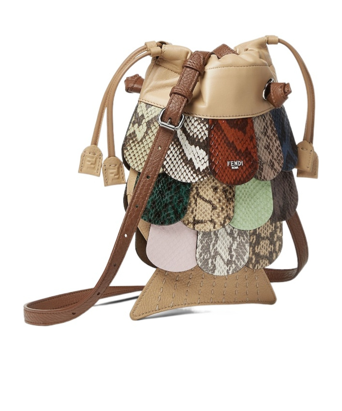 Fendi Nappa Leather And Multicolor Lizard Leather Patchwork Bag