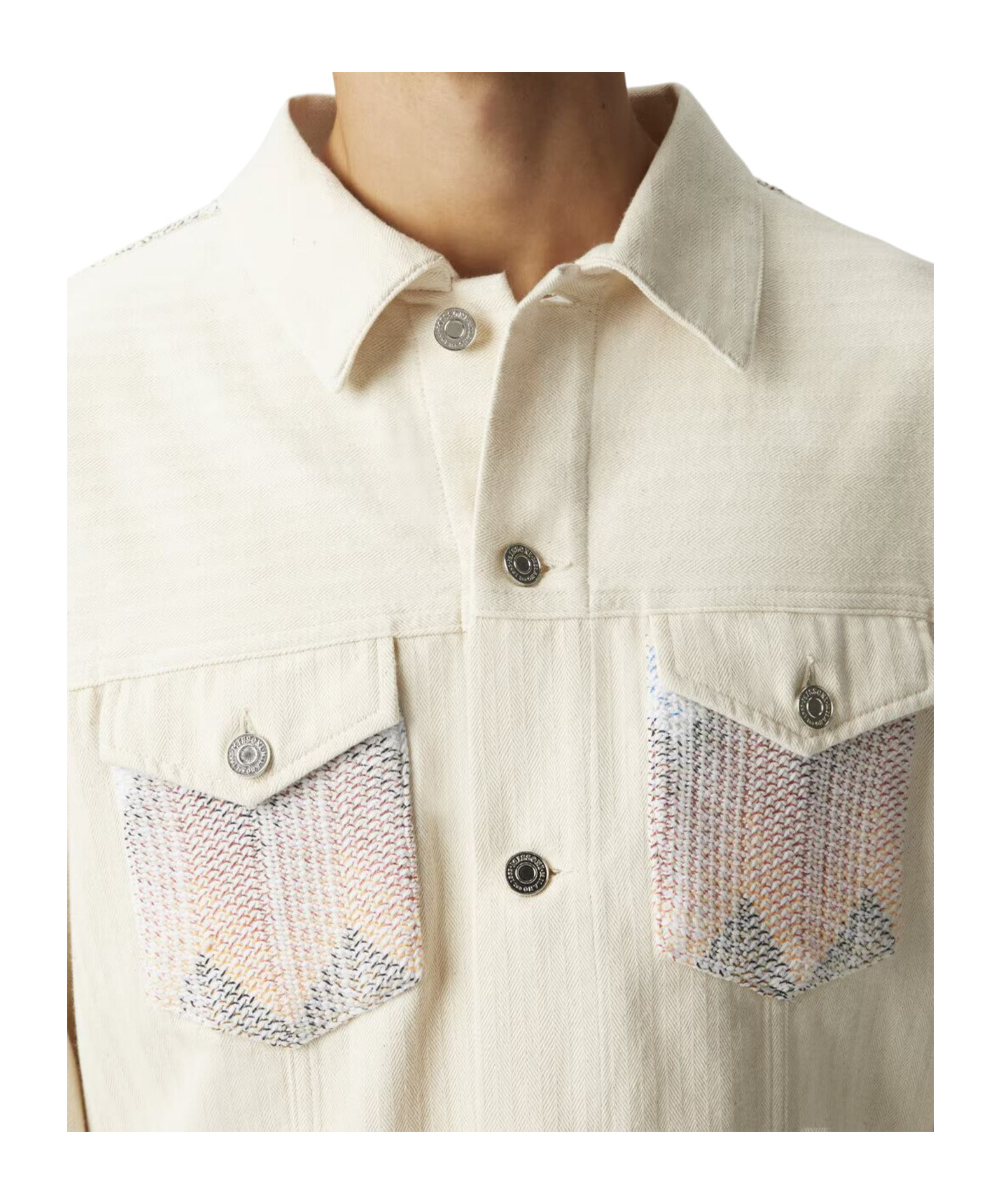 Missoni Denim Jacket With Chevron Knit Inserts In White