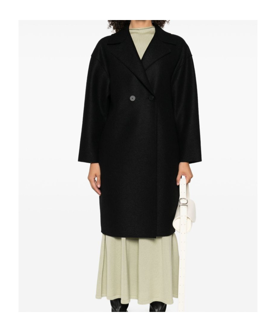 Harris Wharf London Black Double-breasted Coat With Dropped Shoulders In Wool Woman In Black