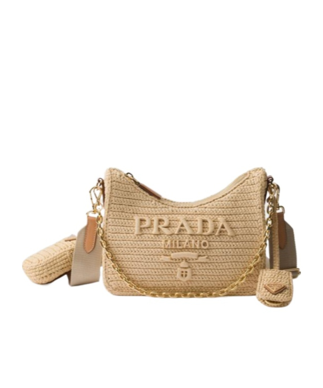 Prada Re-edition Crochet Pouch Shoulder Bag In Neutral Color
