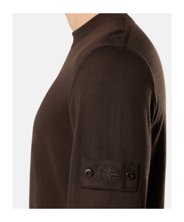 Stone Island Crewneck Jumper With Ribbed Trims In Brown