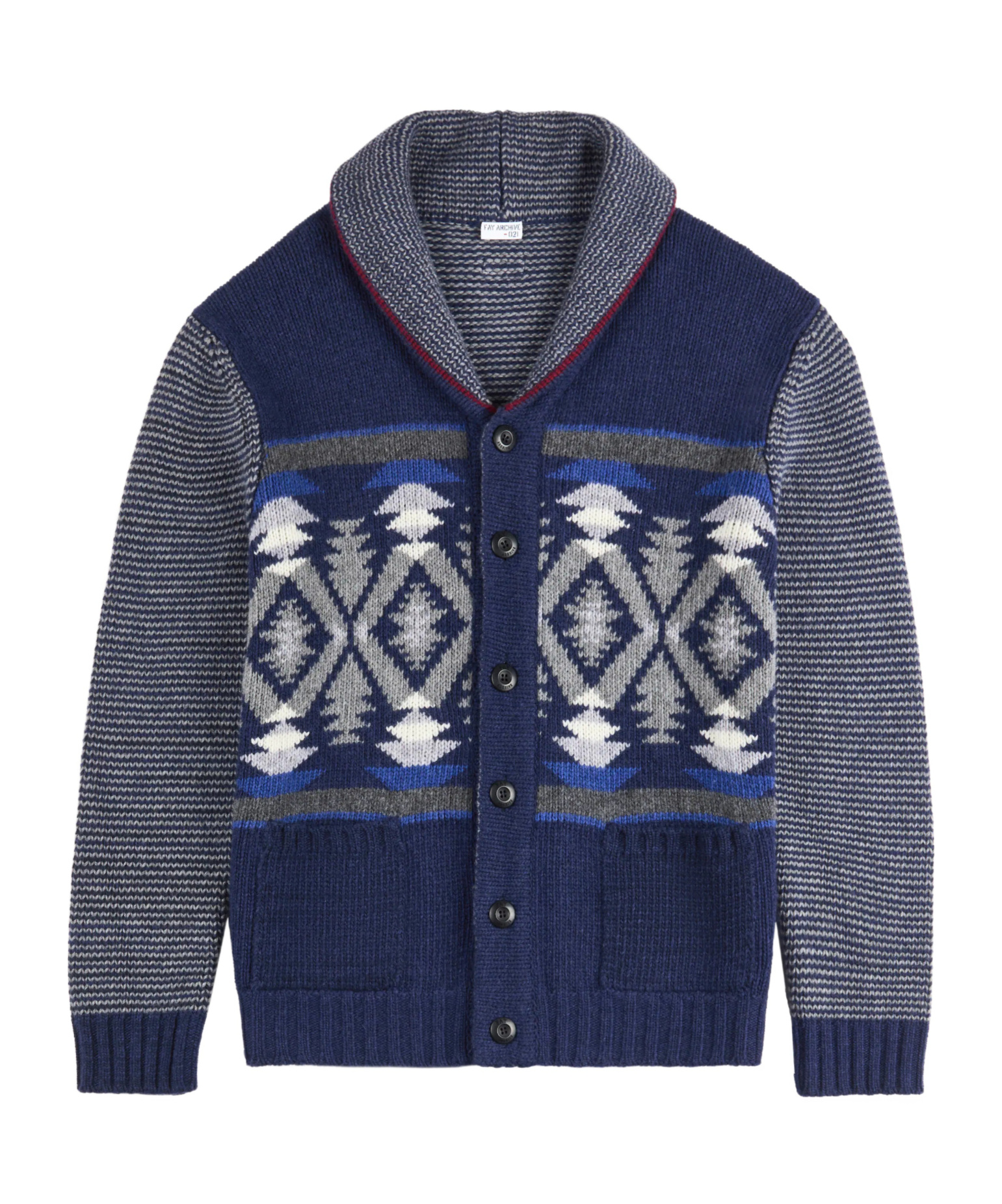 Fay Cardigan In Jacquard Wool In Blue