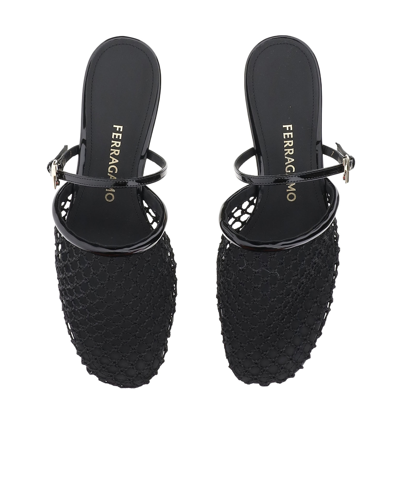 Ferragamo Mesh And Leather Mules In Black