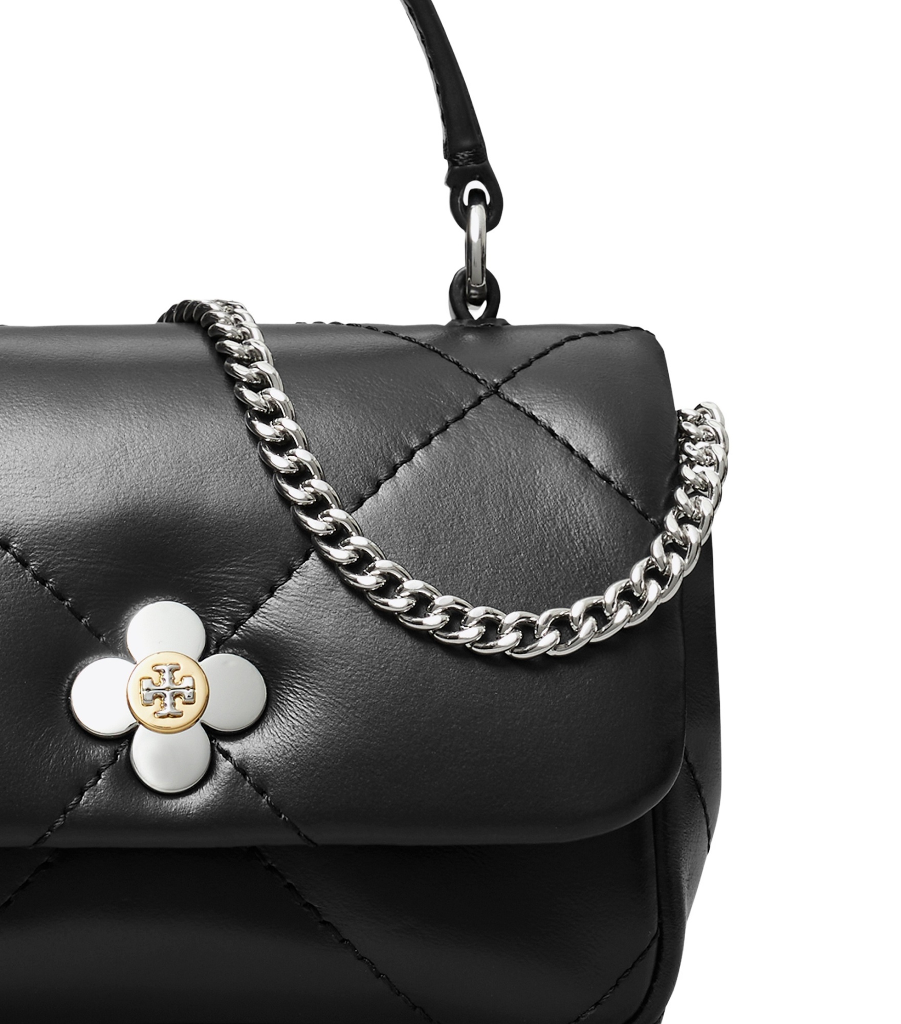 Tory Burch Kira Diamond-shaped Quilted Four-leaf Clover Mini Shoulder Bag In Black