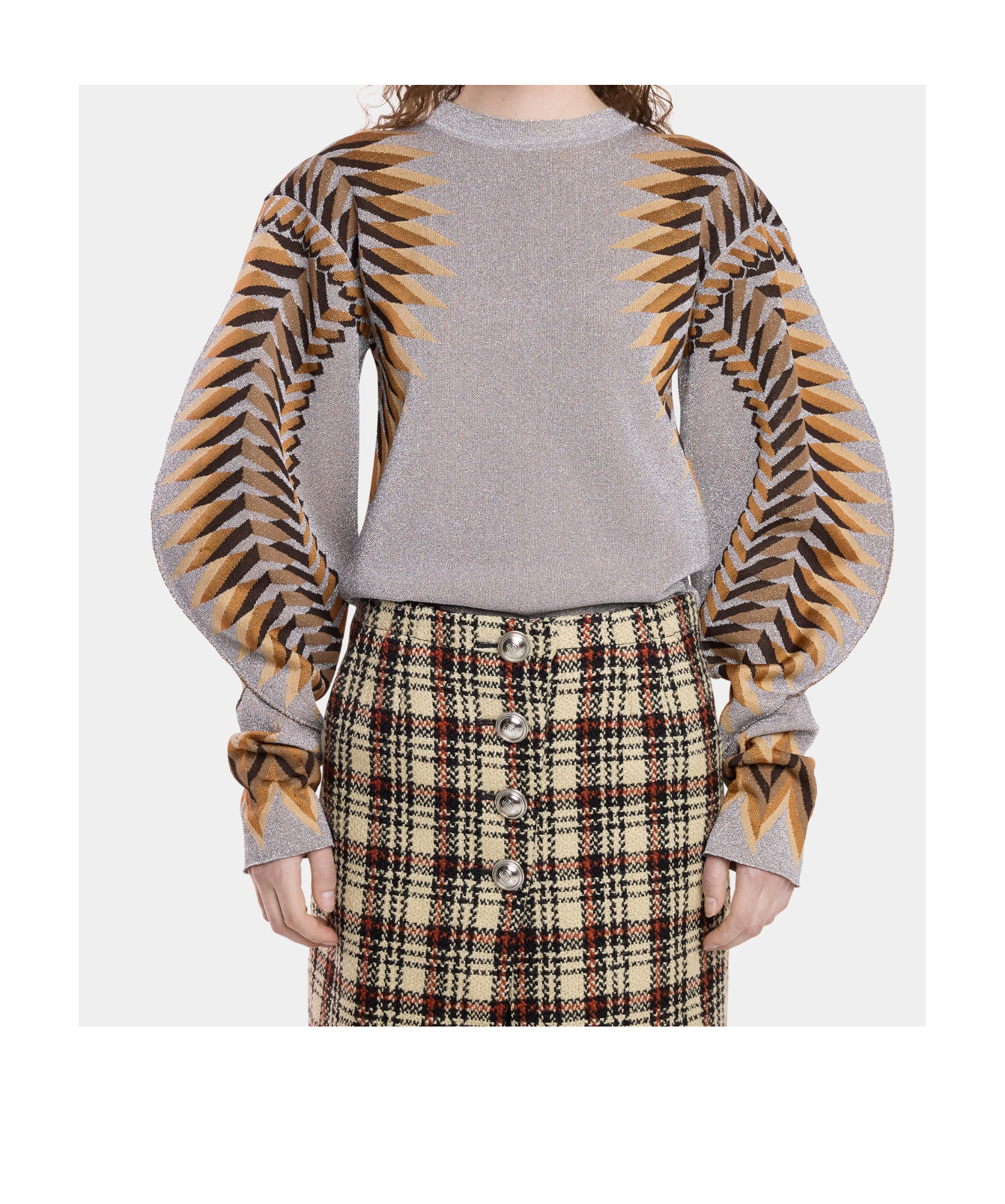 Rabanne Silver Lurex Jacquard Pullover In Gray