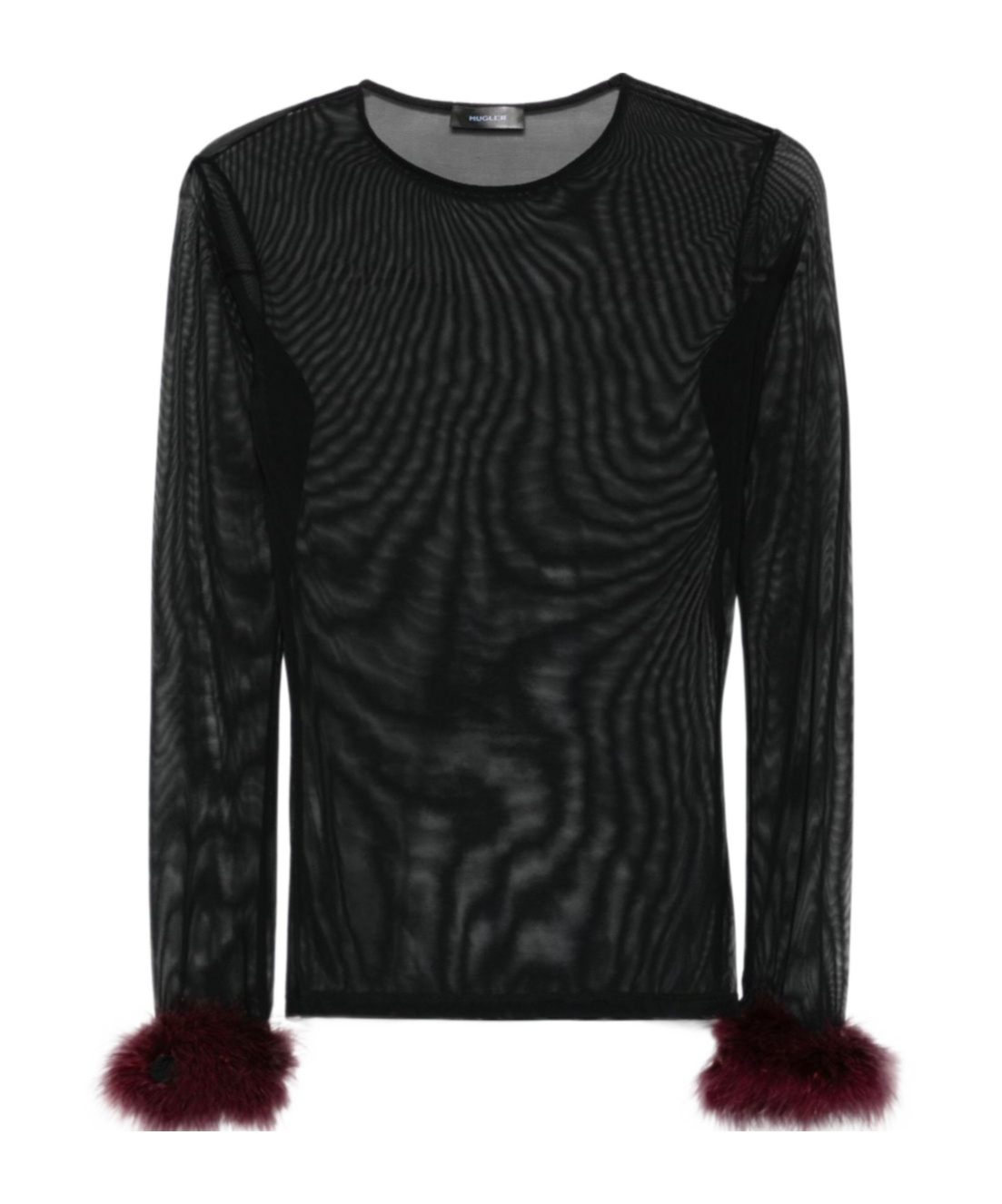 Mugler Mesh-panel Feather-cuff Top In Black