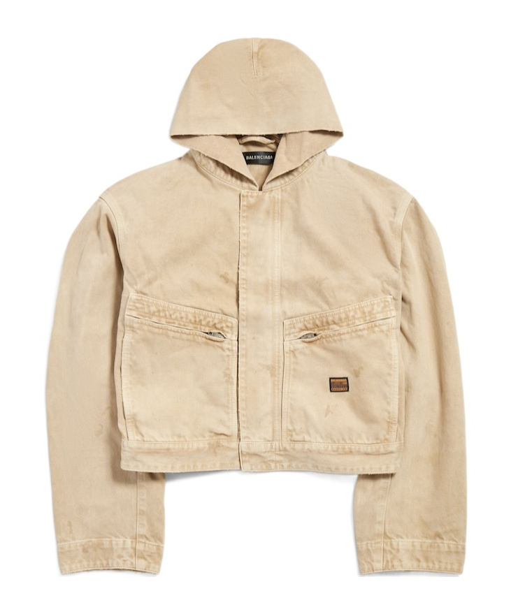 Balenciaga Men's Cropped Hooded Workwear Jacket In Beige In Neutral