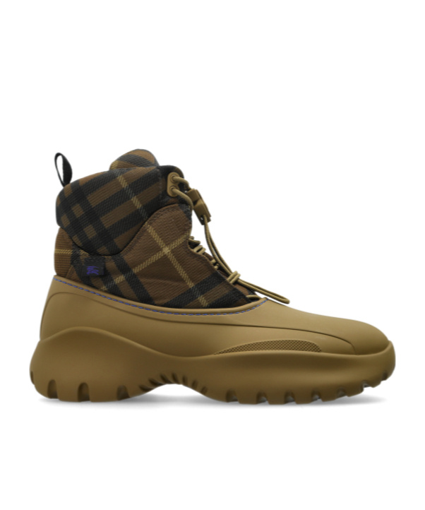 Burberry Scoot Trek Ankle Boot With Check Pattern In Green