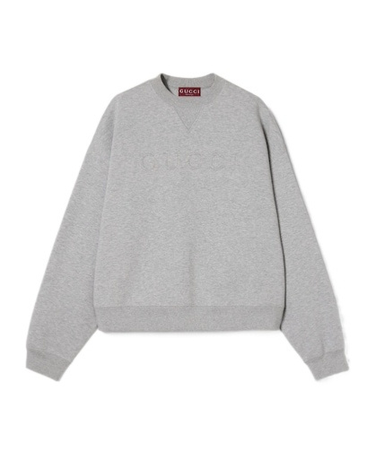 Gucci Knitted Cotton Printed Embossed Hoodie In Gray