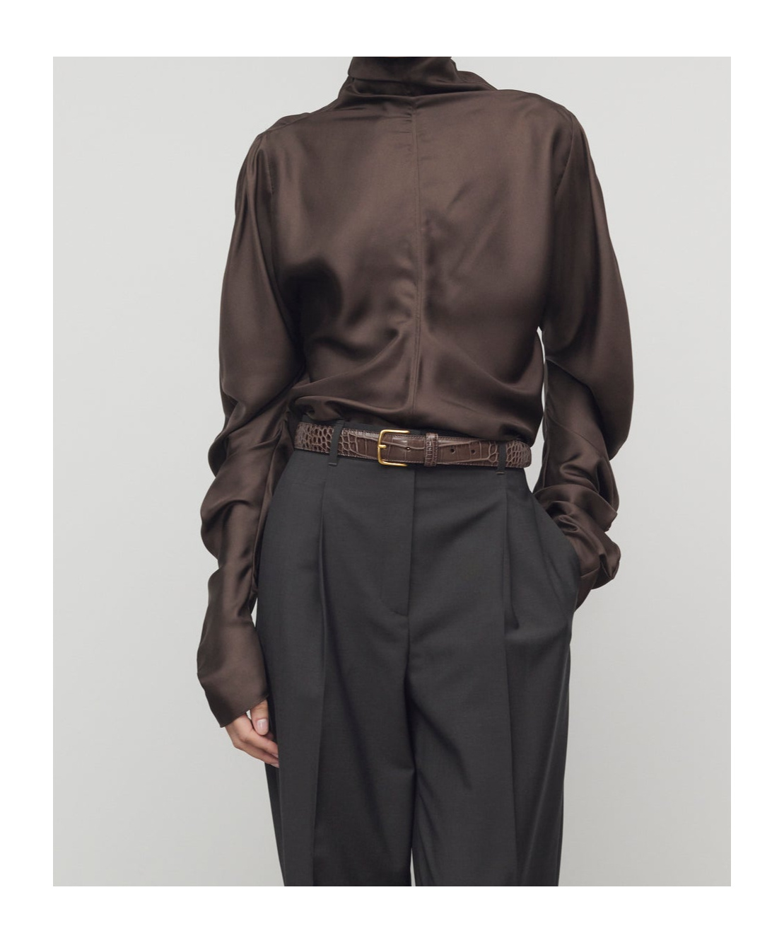 The Row Miles Silk Top In Brown