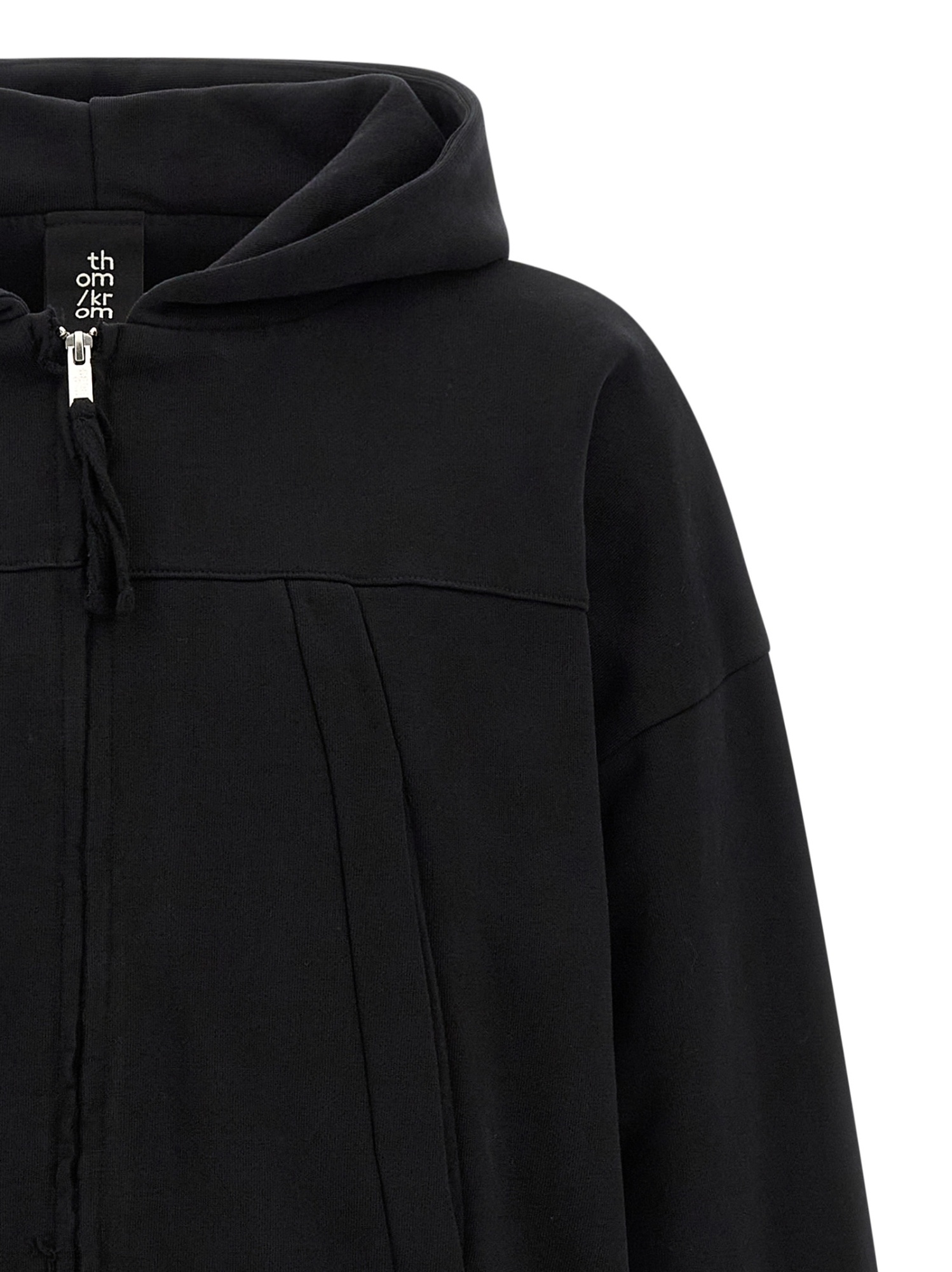 Thom Krom Hoodie With Metal Zip Closure And Knitted Trim In Black