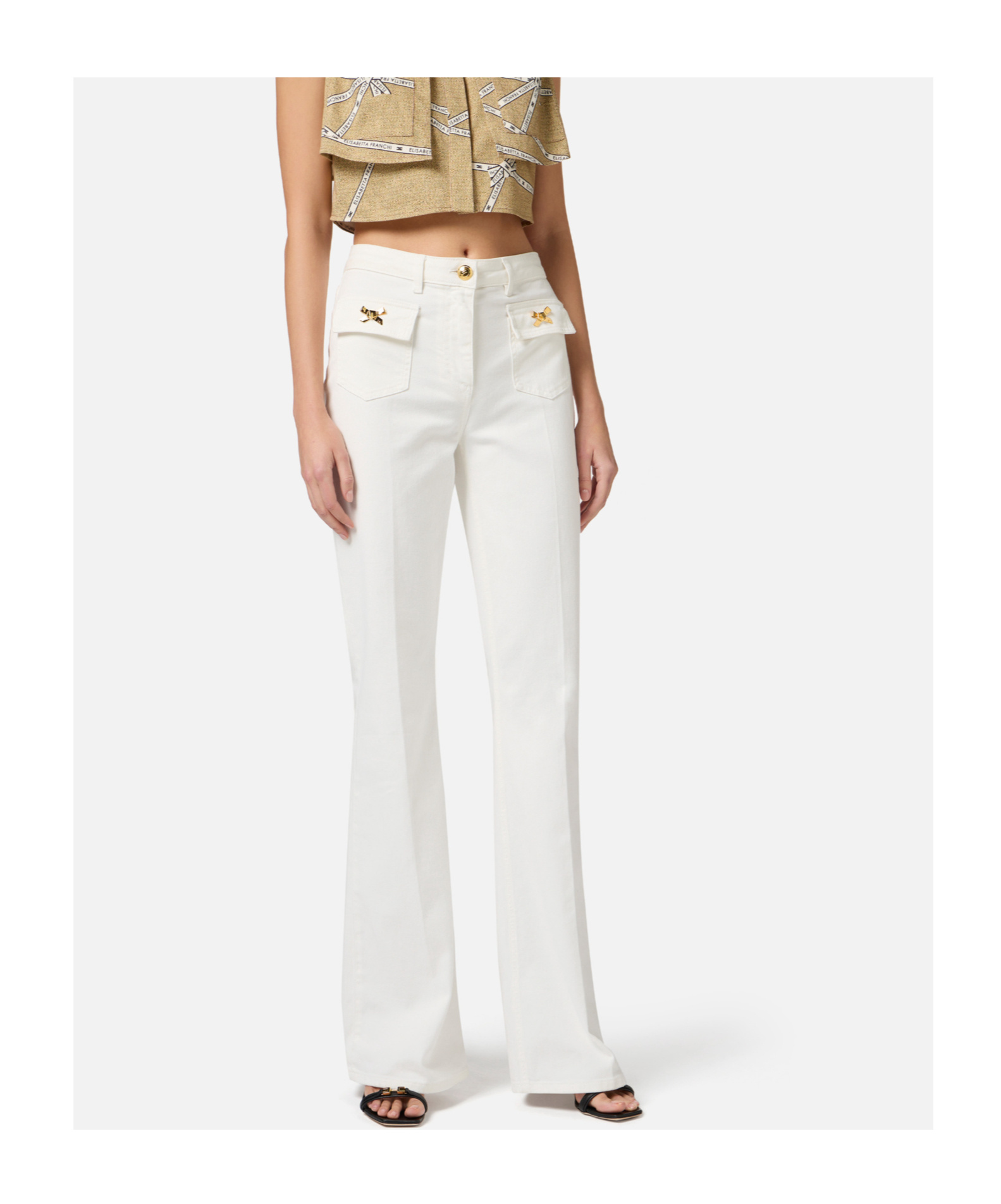 Elisabetta Franchi Jewelled Bows Trousers In White