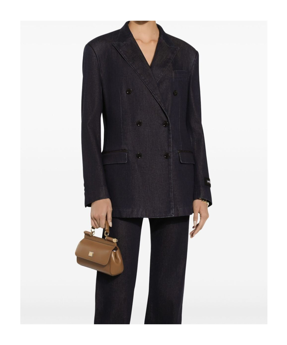 Dolce & Gabbana Double-breasted Silk And Cotton Denim Taormina-fit Jacket In Black