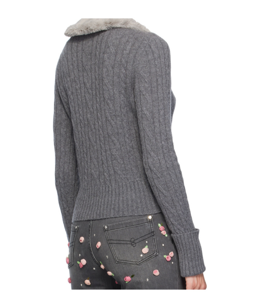 Blumarine Gray Faux-fur Collar Cardigan In Gray